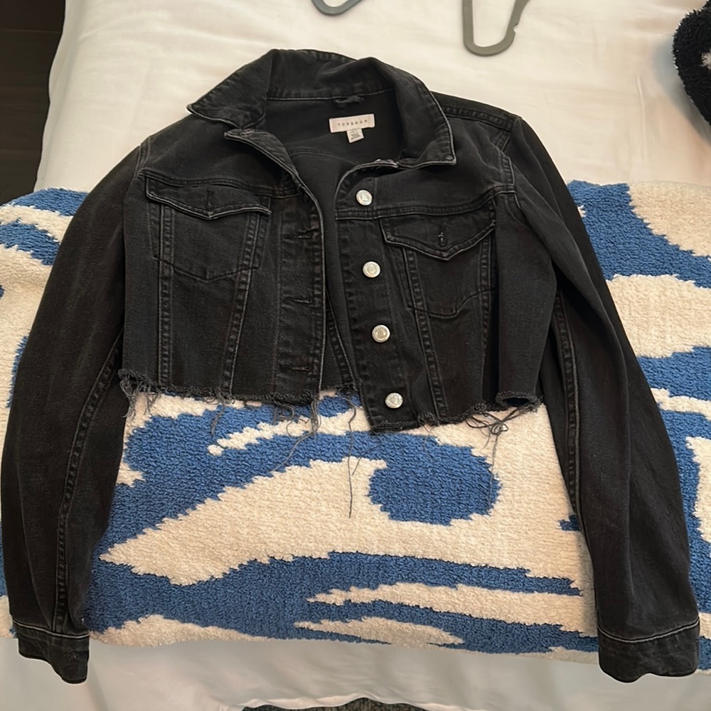 Topshop oversized slouchy cropped denim jean jacket black 2